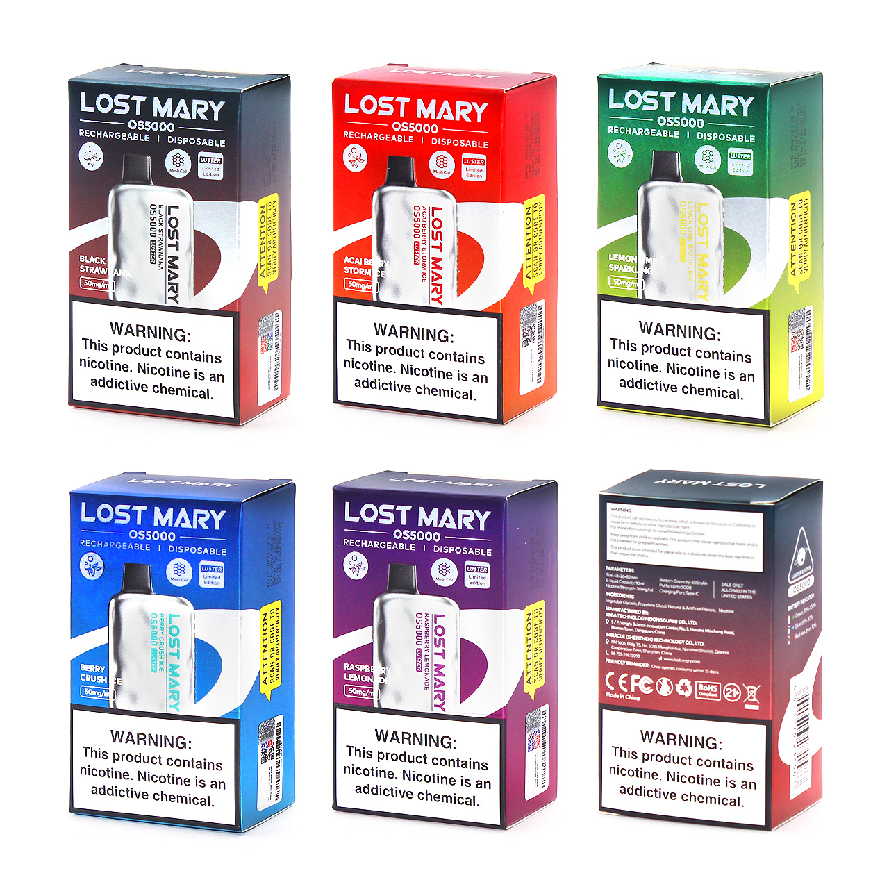 What are the flavors in Lost Mary LUSTER EDITION Disposable Vape?